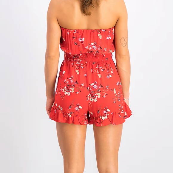 Red Floral Romper Elastic Waist - Picture 11 of 14